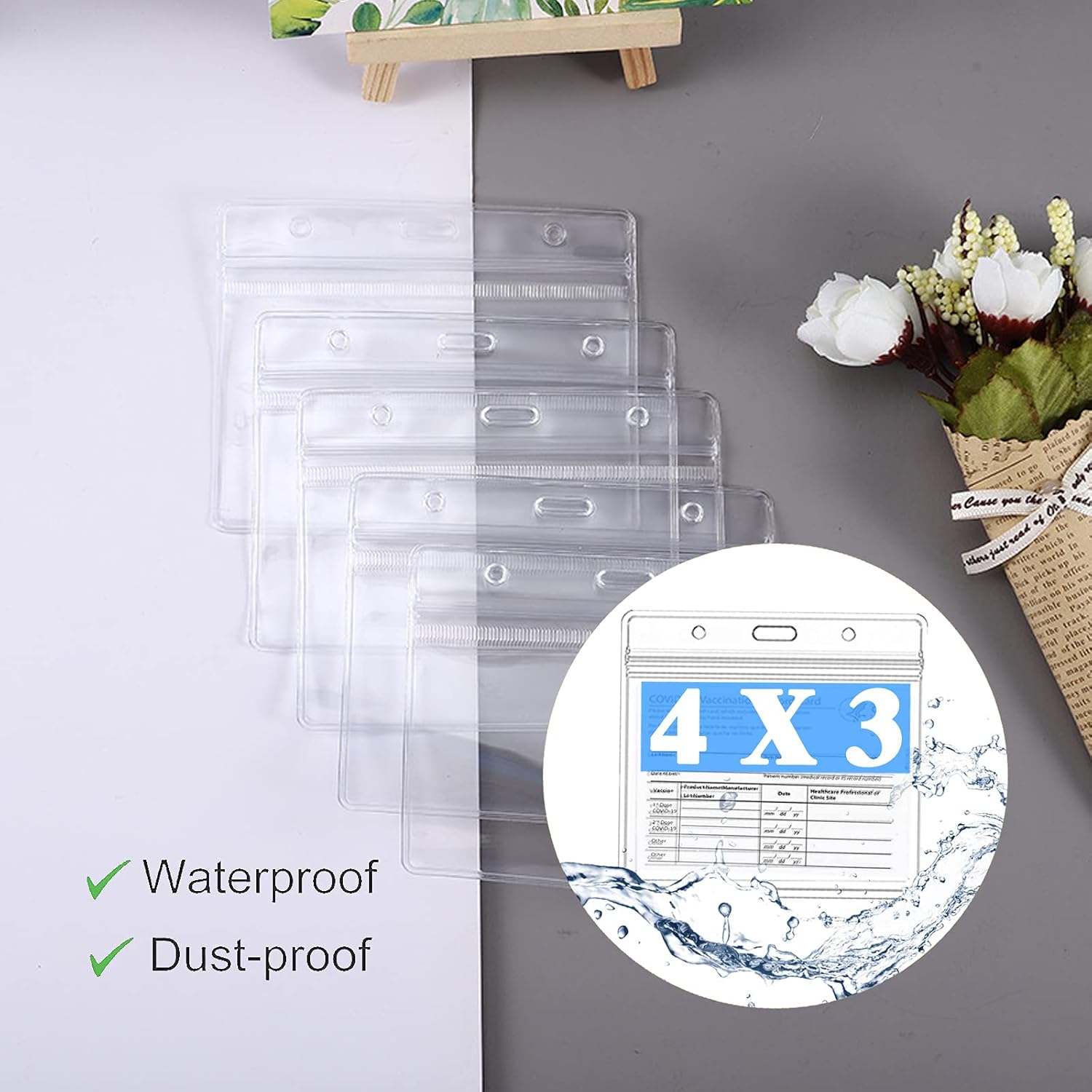 10 Pack-Card Protector, 4×3 in Waterproof Cards Holder Horizontal Badge I’D Name Tag, Clear PVC Sleeve with Resealable Zip : Office Products