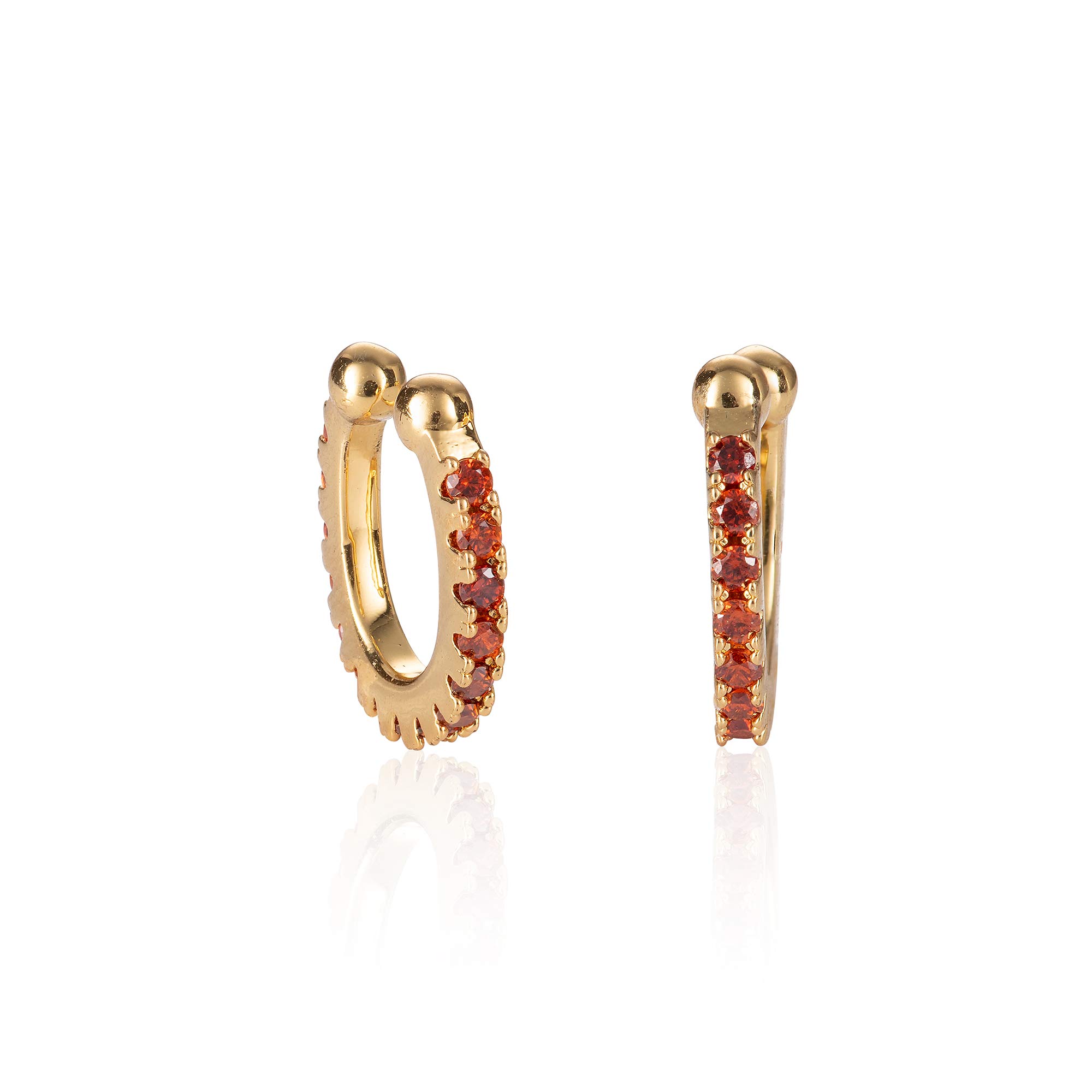 namana Red Ear Cuff Earrings for Women, Gold Ear Cuffs with Red Cubic Zirconia Gemstones, Pair of Gold Ear Cuff Earrings with Stones No Piercing, Simple Ear Cuffs for Women for Non Pierced Ears