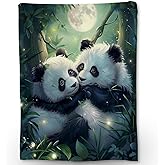 Ti Caldi Panda and Moon Blanket | Soft Warm Fuzzy Lightweight Animal Flannel Throw Blanket Perfect for Couch, Bed, Travel & Outdoor Use, Cozy Blankets for Women Girls 60×50 in