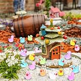 JOLCEEY 120pcs Mini Ducks Glow in the Dark Resin Tiny Ducks Aquarium Dollhouse view 4