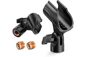 FAMEFAME Universal Microphone Clip, Adjustable Mic Holder with 5/8" Male to 3/8" Female Adapter (Pack of 2)