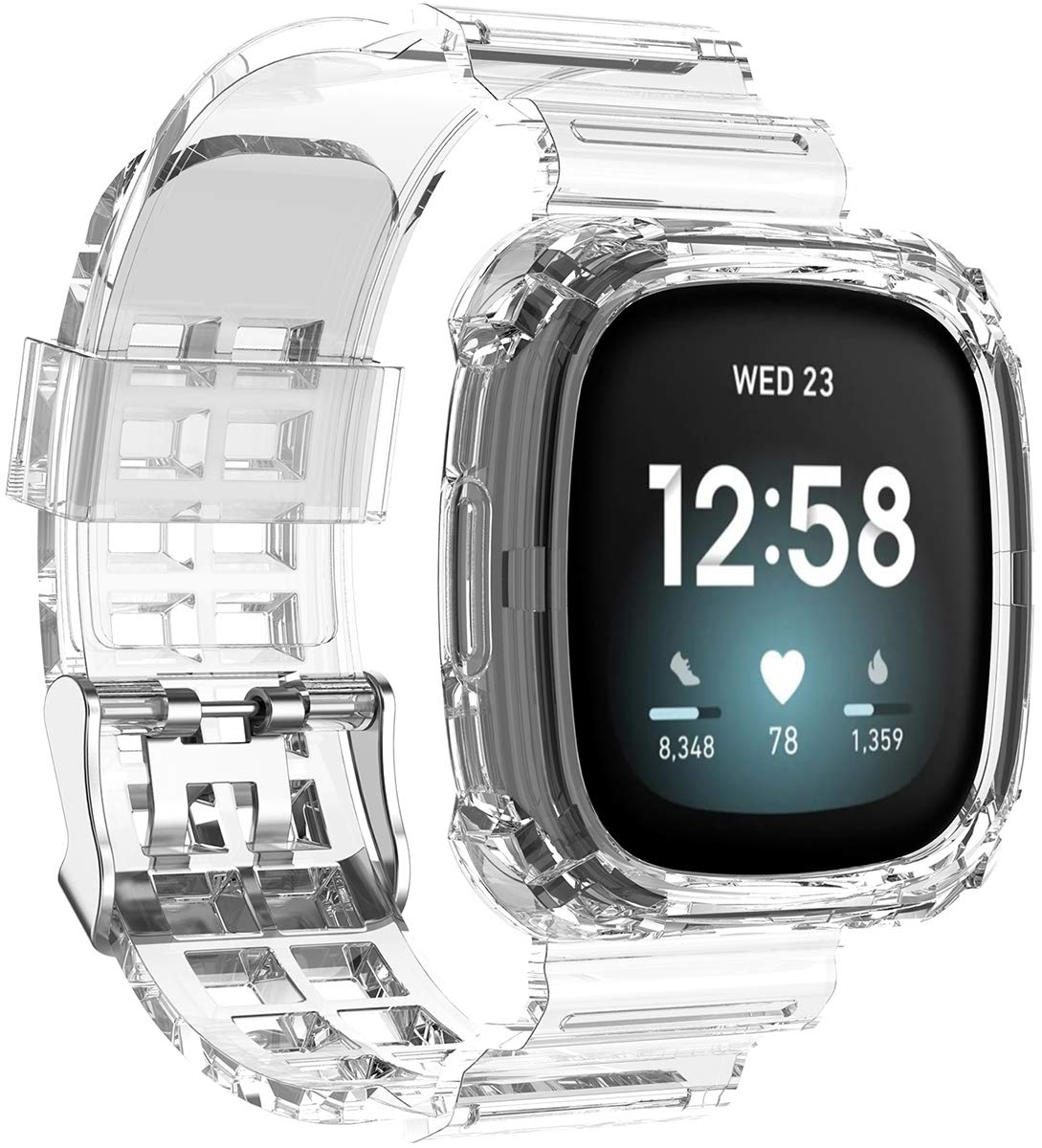 Shieranlee Strap Compatible with Fitbit Versa 3 Strap/Fitbit Sense Strap, Soft Clear TPU Sport Band with Protective Case Stainless Steel Buckle Compatible with Fitbit Sense/Fitbit Versa 3