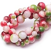 Chicager Natural Stone Beads for Jewelry Making,8mm Watermelon Tourmaline Polished Smooth Round Gemstone Beads for Bracelet Necklace 15 Inch