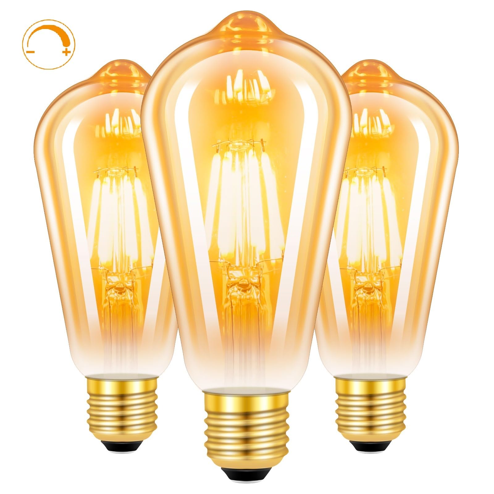 SCNNC ST64 E27 Edison Screw LED 6W, Dimmable Vintage Light Bulb Warm White 2700K, 60W Equivalent, Antique Style Retro Amber Glass, Decorative LED Filament Bulb for Café Bar, Pack of 3
