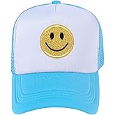 lycycse Womens Trucker Hat Mesh Neon Preppy Hats with Sequins Smile Patch Y2K Hat Retro Baseball Cap