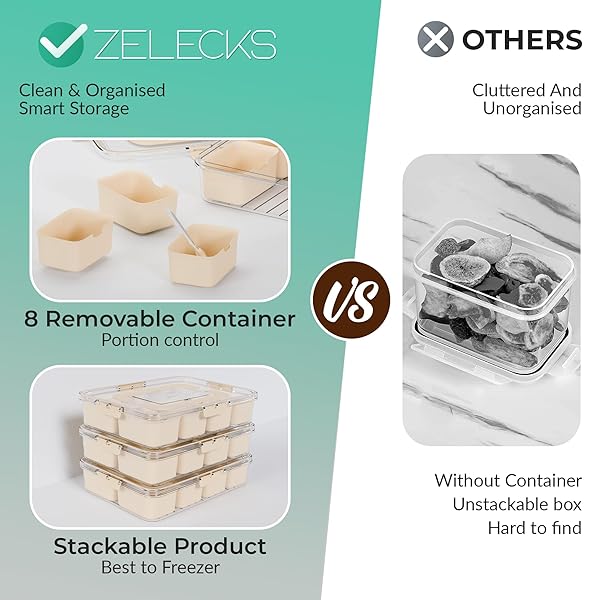 ZELECKS 2-PACK PORTABLE SNACKLE BOX CONTAINER WITH 8 SPACIOUS COMPARTMENTS FOR FRUITS, VEGGIES, NUTS, CANDIES AND SNACKS