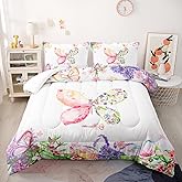 Nttopship Kids Butterfly Comforter Set Full Size for Girls,Tie Dye Butterflies Bedding Set for Bedroom, Butterflies Toddler Bedding Set All Season 1 Comforter and 2 Pillowcases