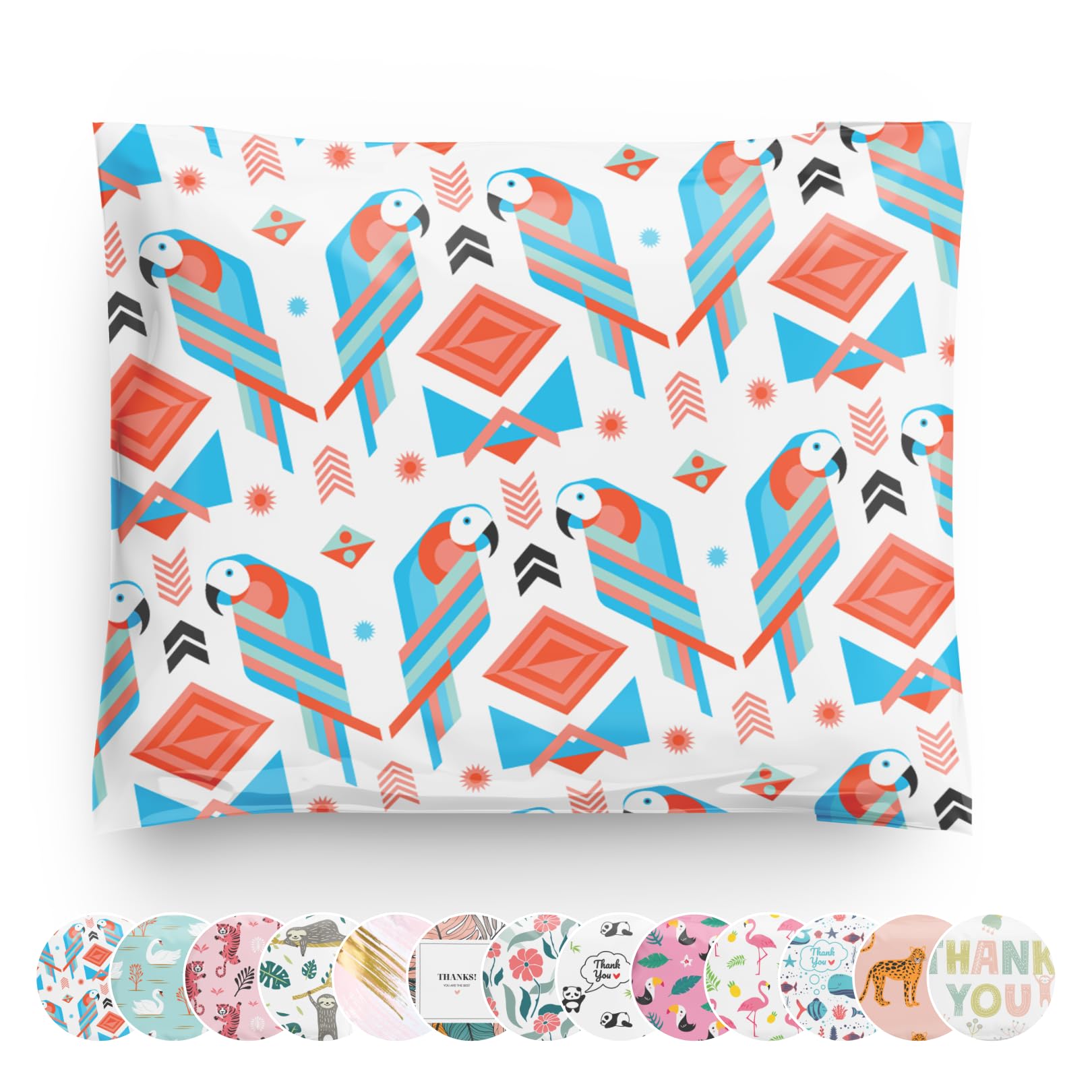 Photo 1 of Poly Mailers 10x13 100 Pack | Self-Sealing Shipping Bags Envelopes for Small Business | Waterproof Durable Packaging | Parrot | Tropical Beach Bird Animal Pink Teal | à la mode Mailers