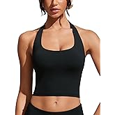 CRZ YOGA Womens Halter Bikini Tops Full Coverage Swim Bathing Suit Scoop Neck Backless Swimsuit Padded