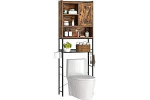 Rolanstar Over The Toilet Storage Rack with Cabinet, 5-Tier Bathroom Organizer, Bathroom Space Saver with Adjustable Shelf, W