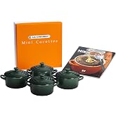 Le Creuset Stoneware Set of 4, 8 oz. Mini Cocottes with Cookbook, Artichaut