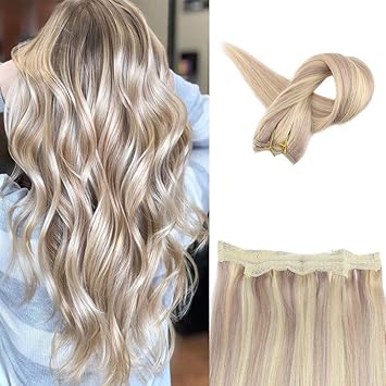 Fshine 18 Halo Balayage Blonde Hair Extensions Real Human Hair Flip Hair Extensions Color 18