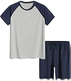 Men's Summer Raglan Shirt and Shorts Pajamas Set with pockets