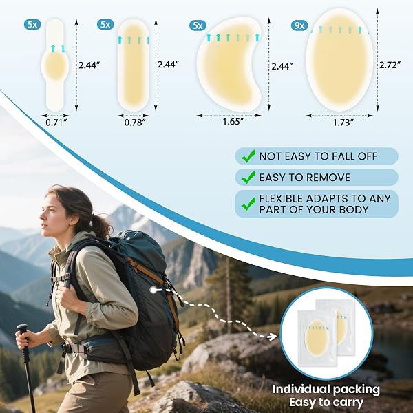 GEL BLISTER BANDAGES HYDROCOLLOID BANDAGES FOR SPORTS,RUNNERS & TRAVEL – 24CT BLISTER CUSHIONS FOR FEET, TOE & HEEL -WATER RESISTANT BLISTER PADS FOR PREVENTION & RECOVERY (VARIETY PACK