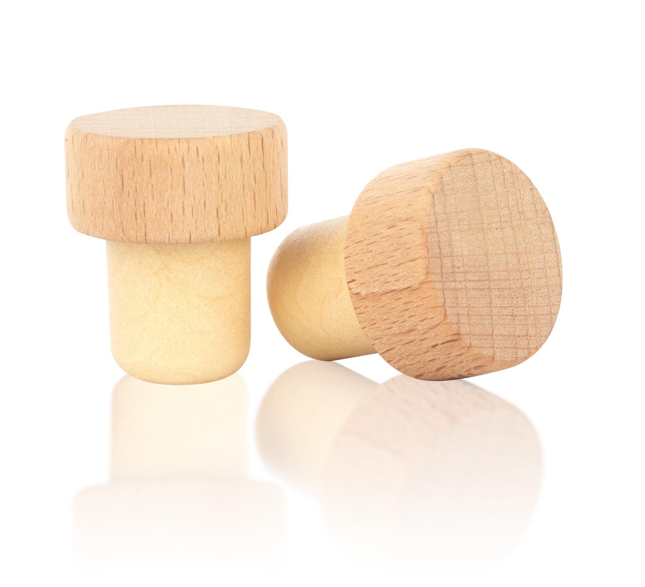 Qpractiko - Beech Wood Wine Stoppers | Set of 2 | Sustainable & Reusable | Easy-to-Clean Silicone Base | Fits Most Bottles, 6.2 x 3.8 cm, Wood