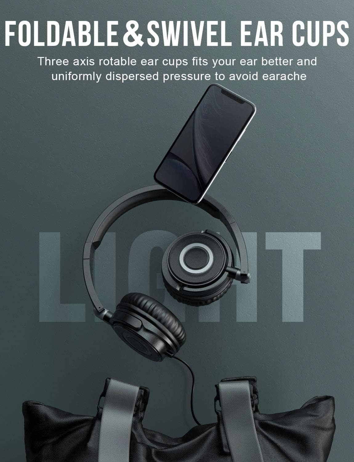 VOGEK On Ear Headphones with Mic, Lightweight Portable Fold-Flat Stereo Bass Headphones with 1.5M Tangle Free Cord and Microphone-Black: Electronics