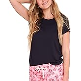 Hello Mello Women’s Sleep and Lounge Pajamas Top Short Sleeve Crewneck Lightweight Dream Tee Shirt - Dark Blue, Large