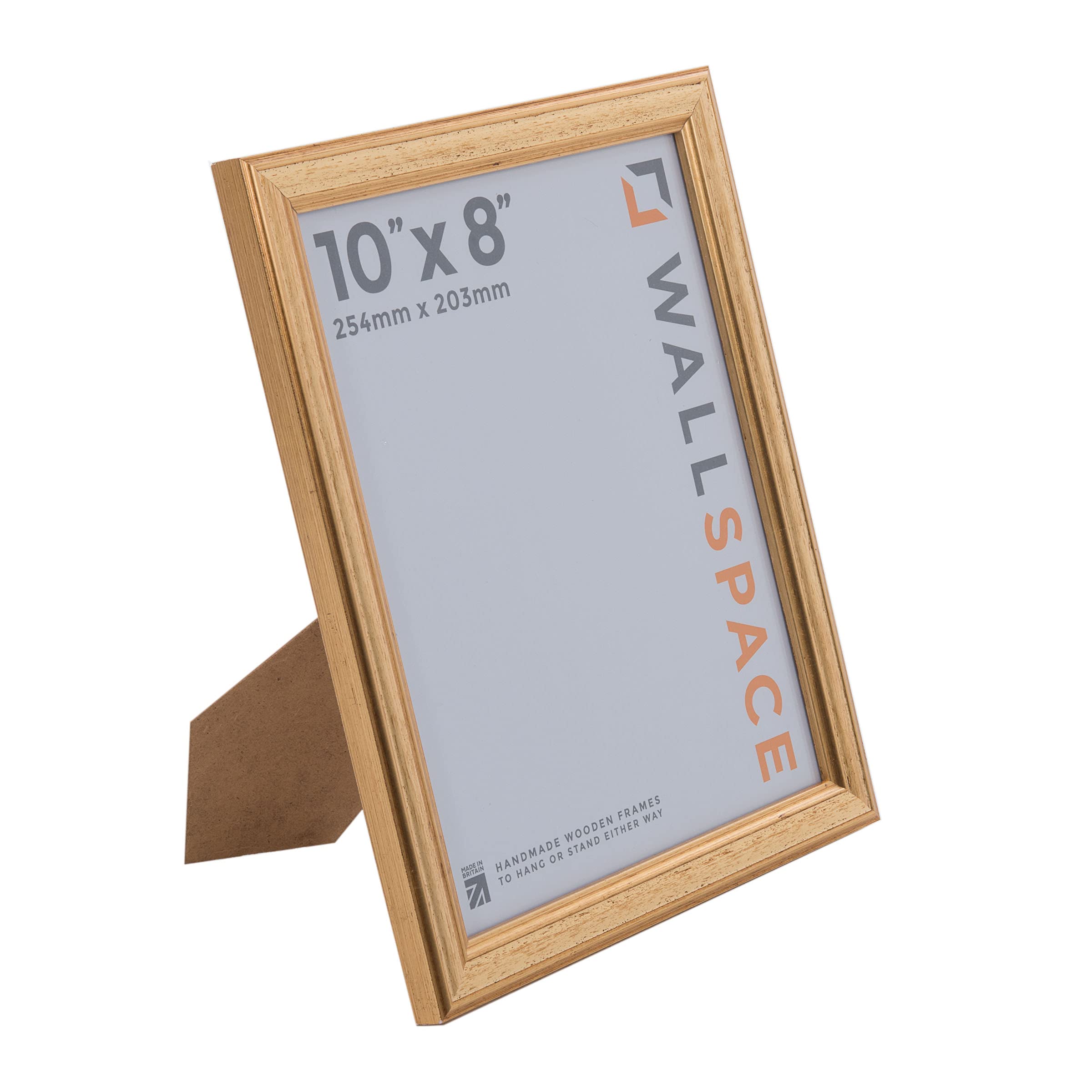 Wall Space 10x8 Gold Picture Frame | Gold 8x10 Photo Frame | 10 x 8 inch | 254x203mm | 25.4x20.3cm | Solid Wood Wooden with Real Glass | Handmade in UK — image 1