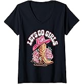 Womens Western Cowgirls Cowboy Hat Boots Lets Go Girls V-Neck T-Shirt