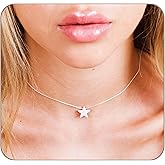 Tooliks Opal Star Necklace - Sterling Silver or Gold Filled, Dainty Adjustable Choker, White or Blue Star Charm Jewelry for Women