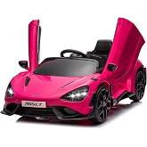 MUKIDY Kids Ride-on Car Licensed McLaren765LT for 3-6Years Old, Electric car 12V Battery Powered Electric Vehicle, w/Parent Remote, Music Player, LED Lights, Smooth Start, 3 Speeds, Pink