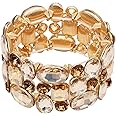 Enrwin Women’s Wedding Bridal Crystal Leaf Flower Stretch Bangle Elastic Wide Bracelet Jewelry for Brides Bridesmaid