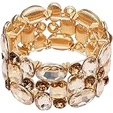 Enrwin Women’s Wedding Bridal Crystal Leaf Flower Stretch Bangle Elastic Wide Bracelet Jewelry for Brides Bridesmaid
