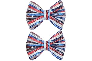 HELYKAKA 4th of July Stripes Hair Clips Cheer Sequin Bows Hair Clips Glitter Girls Big Bows Red Blue Alligator Clips Independence Day Hair Accessories for Little Girls Toddler Kids
