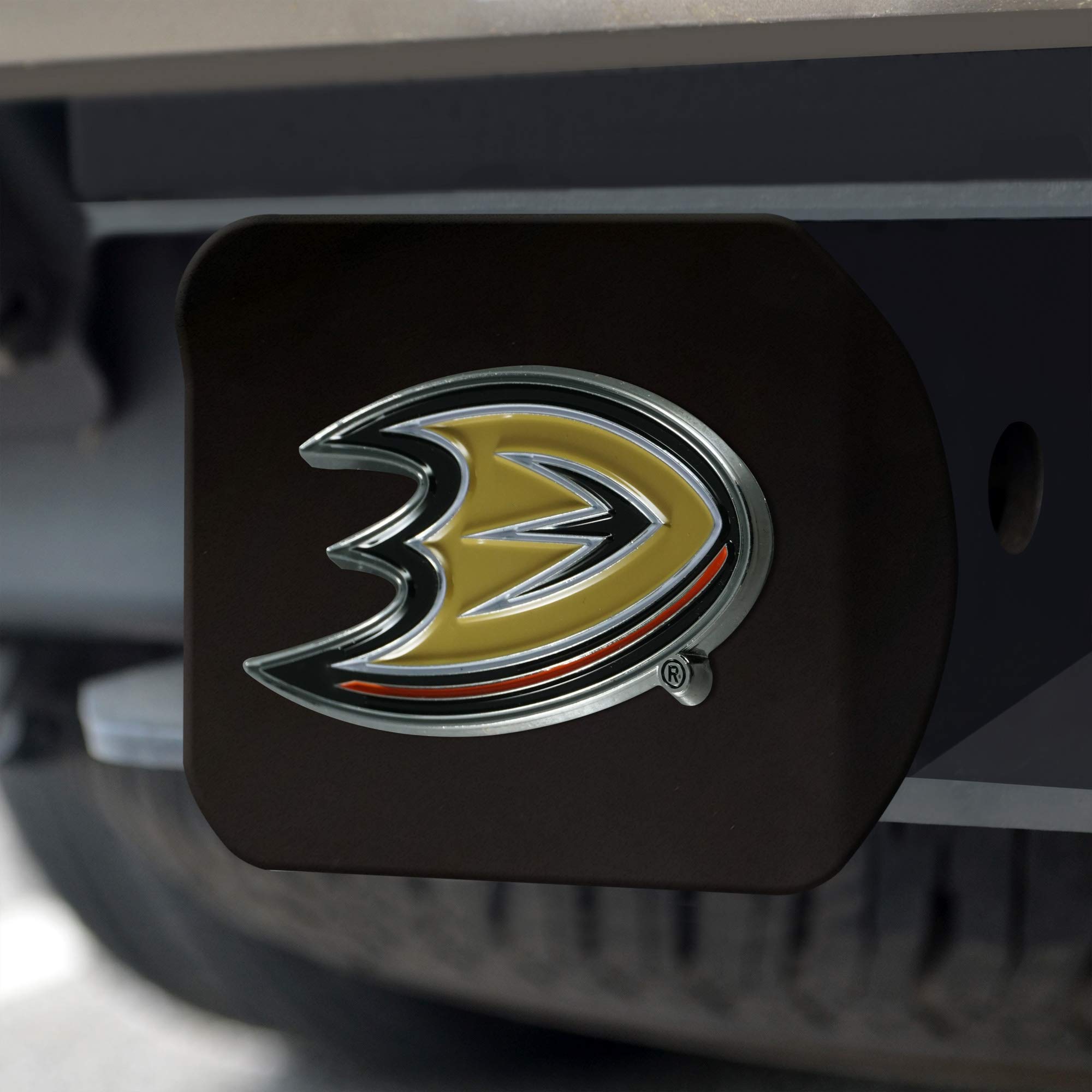 FANMATS 22755 Anaheim Ducks Black Metal Hitch Cover - with Metal Chrome 3D Logo Emblem – Easy Installation on Truck, SUV, Car for Die Hard NHL Fan