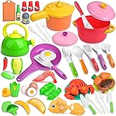 Kids Kitchen Playset, 66PCS Toddler Pretend Cooking Toys with Pots and Pans, Play Food, Utensils,Cookware, Play Food Set,Cutting Toys Fruit Veges,Educational Role Play Set for Toddlers Boys Girls