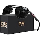 Luenx Aviator Polarized Sunglasses for Men: Square UV400 Driving | Big Head Fit,Lightweight,Adjustable Nose Pads,Anti-slip,Impact-resistant,Scratch-Resistant,Gift-Ready Set