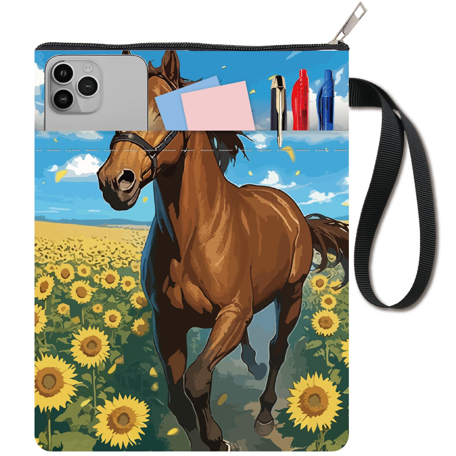 CRASPIRE Washable Horse Book Sleeve Book Cover with Zipper Pocket Cloth 11 x 8.7 Inch Book Protector Pouch for Bookish Reader Librarian Bookworm Bibliophile Hardcover Paperback Flower Botanical Floral