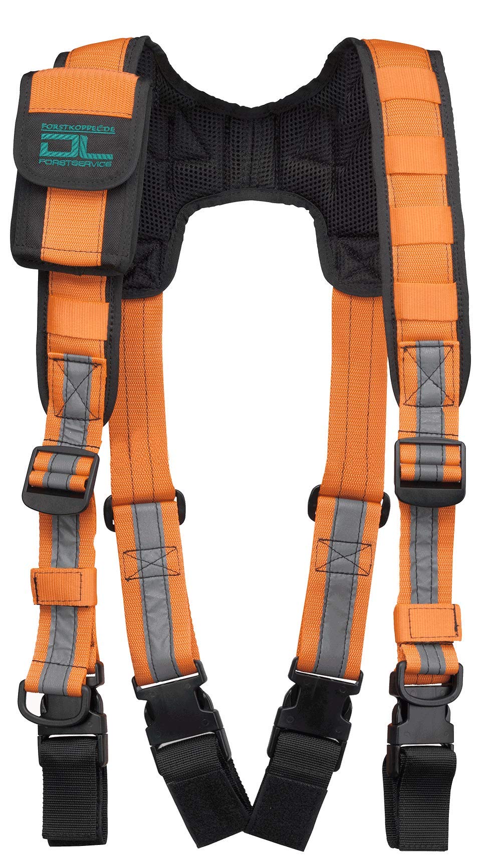 Shoulder strap with smartphone pocket in bright orange.