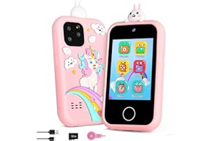 Bunyta Unicorn Kids Smart Phone - 2.8 Inch Touchscreen, Dual Camera, Music Player, Puzzle Games, Learning Toys, Birthday for Girls 3-10, 32GB SD Card (Pink)
