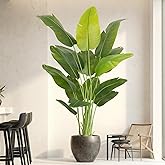 ZEEOZE Artificial Bird of Paradise Plant 6.5Ft Tall Fake Tropical Palm Tree Large Fake Plants with 15 Silk Banana Leaves Faux Plant Indoor Decor Trees White Pot for Home Bedroom Living Room Office