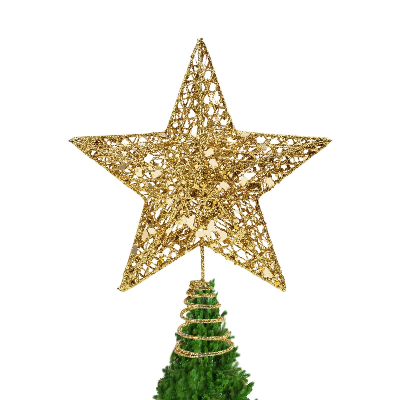 KEYIDO Christmas Tree Topper Star for Christmas Tree Toppers Xmas Gold Metal Stars for Top of Christmas Tree Decorations Small 15 * 20 cm