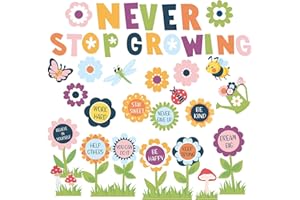 Moinchore 90 Pcs Spring Bulletin Board Decorations for Classroom Flowers Bulletin Board Set Never Stop Growing Cutouts Inspirational Quotes Cards Wall Decals School Chalkboard Supplies