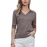 Allegra K Short Sleeve Polo Shirts for Women's V Neck Knitted Summer Fall Business Casual Tops
