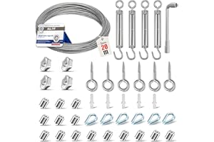Angooni 66ft 1/8 Stainless Steel Wire Rope Kit, 43 pcs Steel Cable Kit, Tension Wire Rope Tensioner 304 Stainless Steel Kit, 