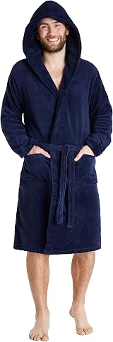CityComfort Mens Hooded Bathrobe Super Soft Fleece Loungewear Navy M view 1