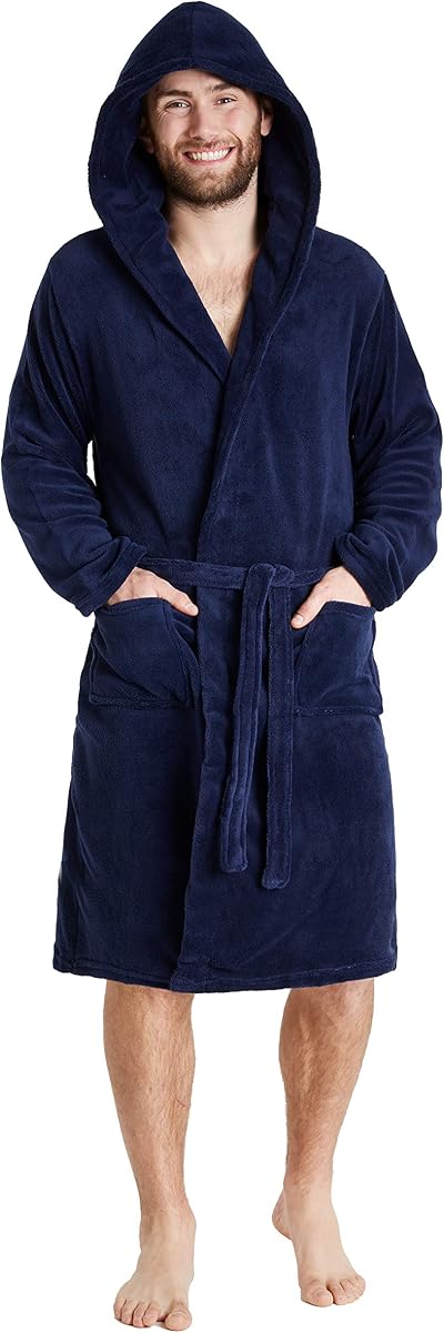 CityComfort Mens Hooded Bathrobe Super Soft Fleece Loungewear Navy M