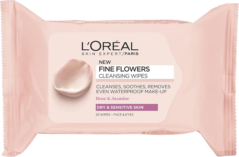 L'Oreal Paris Fine Flowers Cleansing Wipes for Dry Sensitive Skin 25 Pack