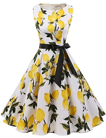 Gardenwed Damen 1950er Vintage Cocktailkleid Rockabilly Retro Schwingen Kleid Faltenrock