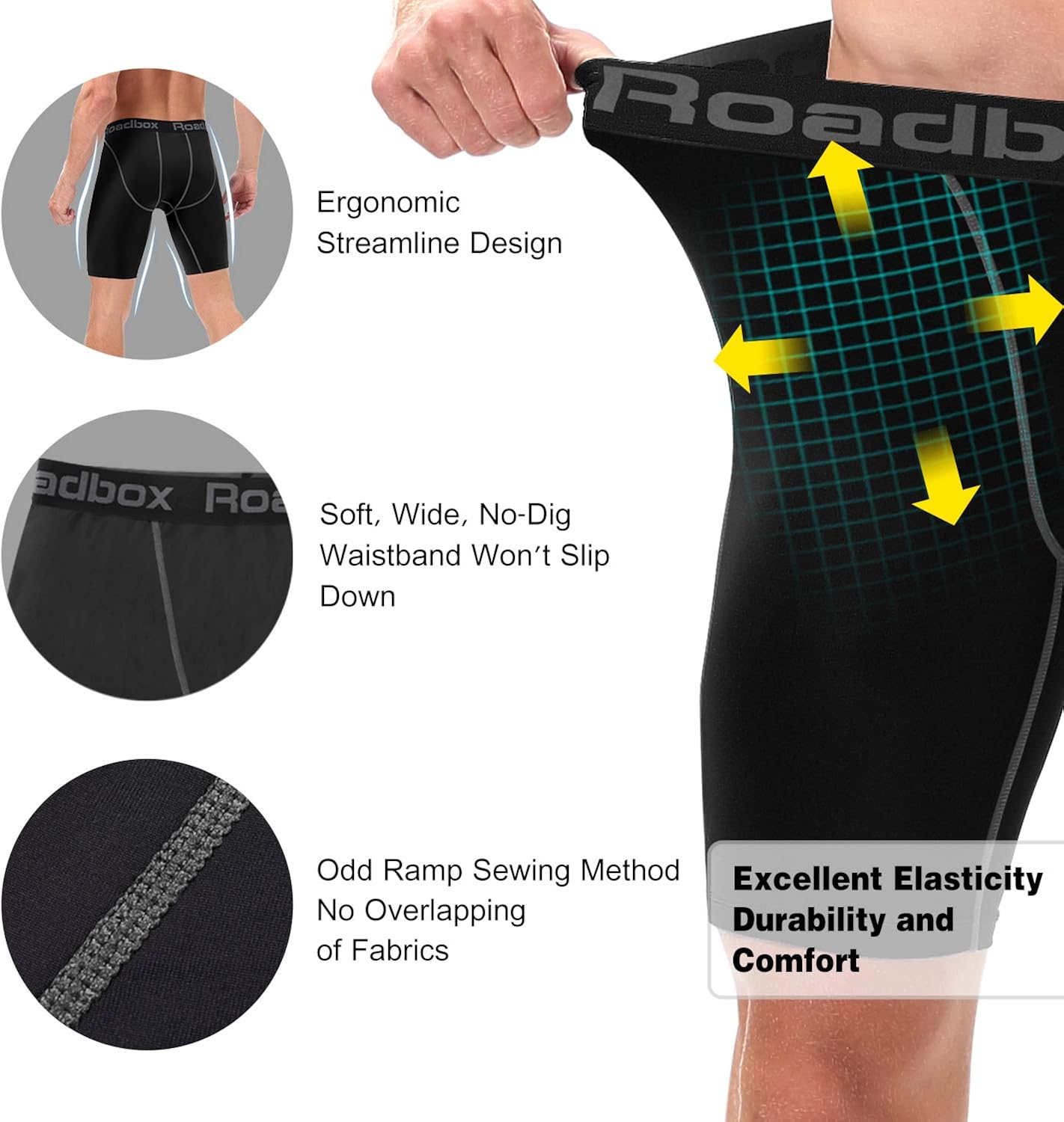 Roadbox Men's Compression Shorts 3 Pack, Cool Dry Athletic Baselayer Workout Underwear: Clothing