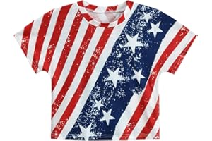 DDSOL Girls July 4th Crop Tops Patriotic Shirt American Flag Short Sleeve Tshirts for Girl 6-14 Years