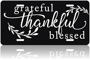 LOISTAVA Grateful Thankful Blessed Car Front License Plate Beautiful Text Wishes Personalise License Plate Stainless Steel Car Plates Tag Funny Novelty Vanity Tag Decor