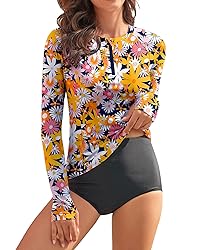 WOWENY Women Rash Guard Long Sleeve Swimsuit Top
