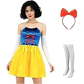 Jaugola Women Snow Fairytale White Blue Corset Top Yellow Skirt Headband Knee High Socks Halloween Princess Costume Outfit