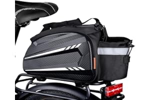 LEMEGO Bike Rack Bag EVA Waterproof Bike Pannier Bag 10L Bicycle Rear Rack Bag Seat Bag With Shoulder Strap & Rain Cover For Cycling Travel Commute, Black, LBB422G01