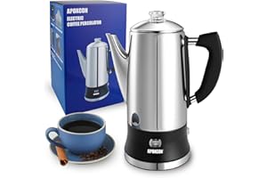 APOXCON Electric Coffee Percolator Stainless Steel Coffee Maker with Clear Brew Progress Tough Glass Knob and On/OFF Switch Classic Coffee Pot with Keep Warm & Cordless Serve No Aluminum (12 Cup)